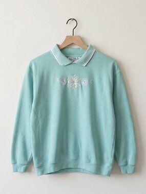 JACLYN SMITH SPORT Vintage Embroidered Floral Sweatshirt XL Cottagecore 90's